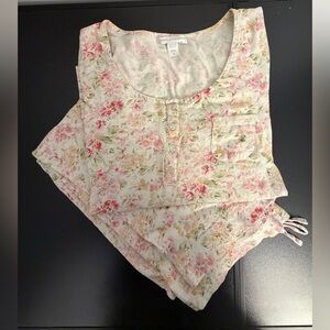 Carol Hochman Spring Summer Capri Pajama Set Henley Style Top 3/4 Sleeve Size M